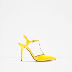 Zara yellow faux patent leather pointy heels 36 NWOT